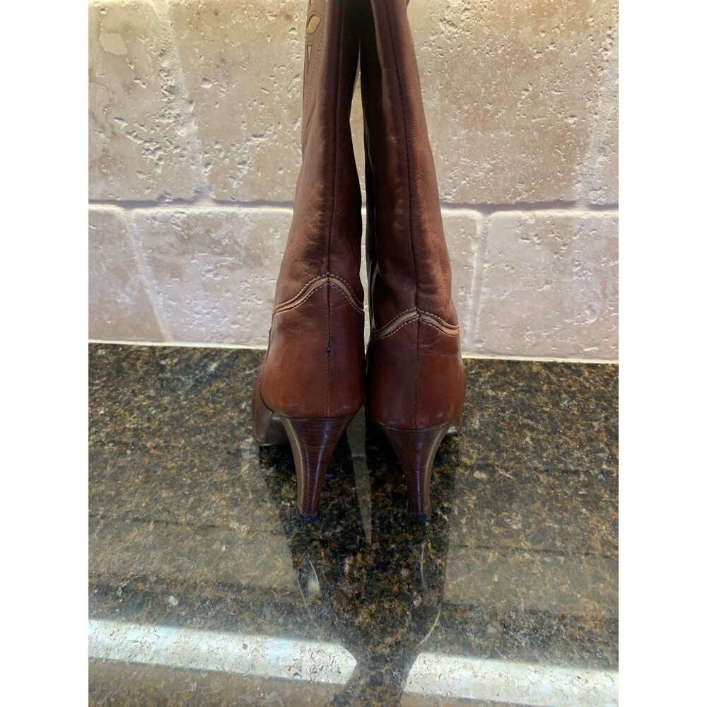 Caressa 70’s Vintage Heeled Boots Brown Leather 7.5 Narrow - Picture 6 of 10
